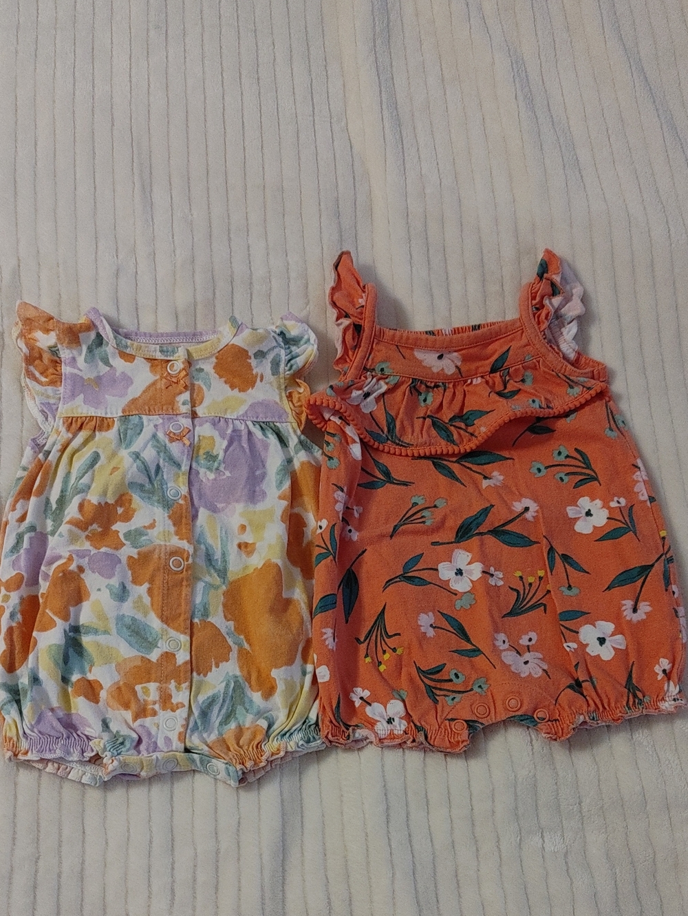 2 Carter's Peach & Pastel Floral Baby Rompers